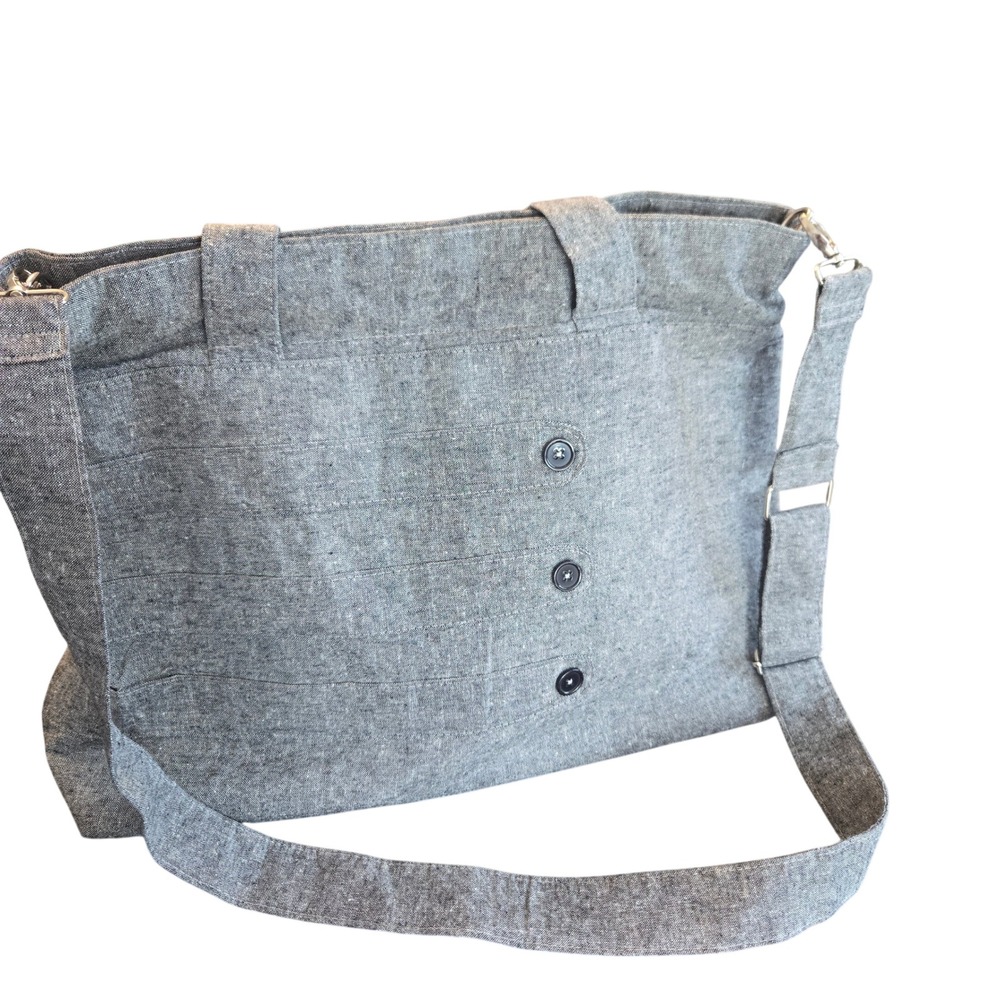 Whitney‎ Jude Grey Linen Crossbody Tote Bag Turquoise Lining Multi Pocket